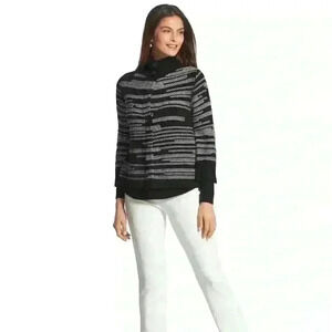 Chico’s Black & White Waist Sweater.